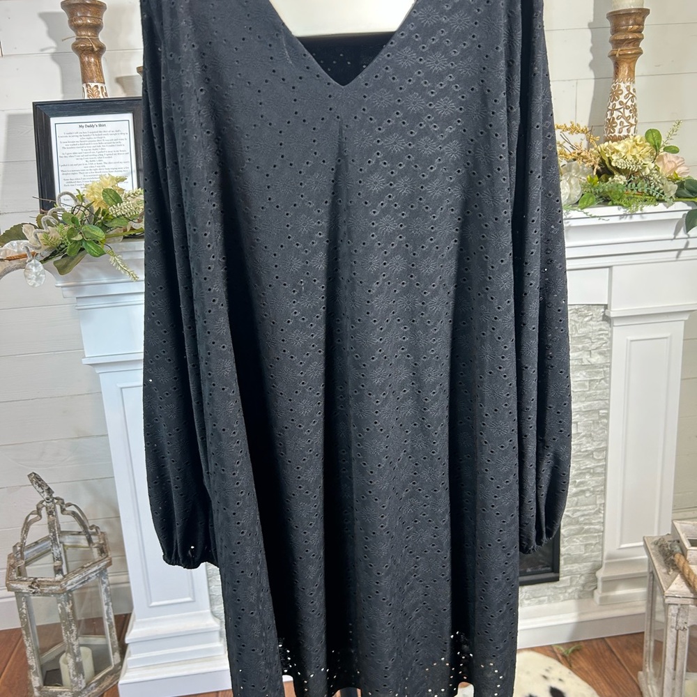 Black Boho Eyelet V-Neck Dress